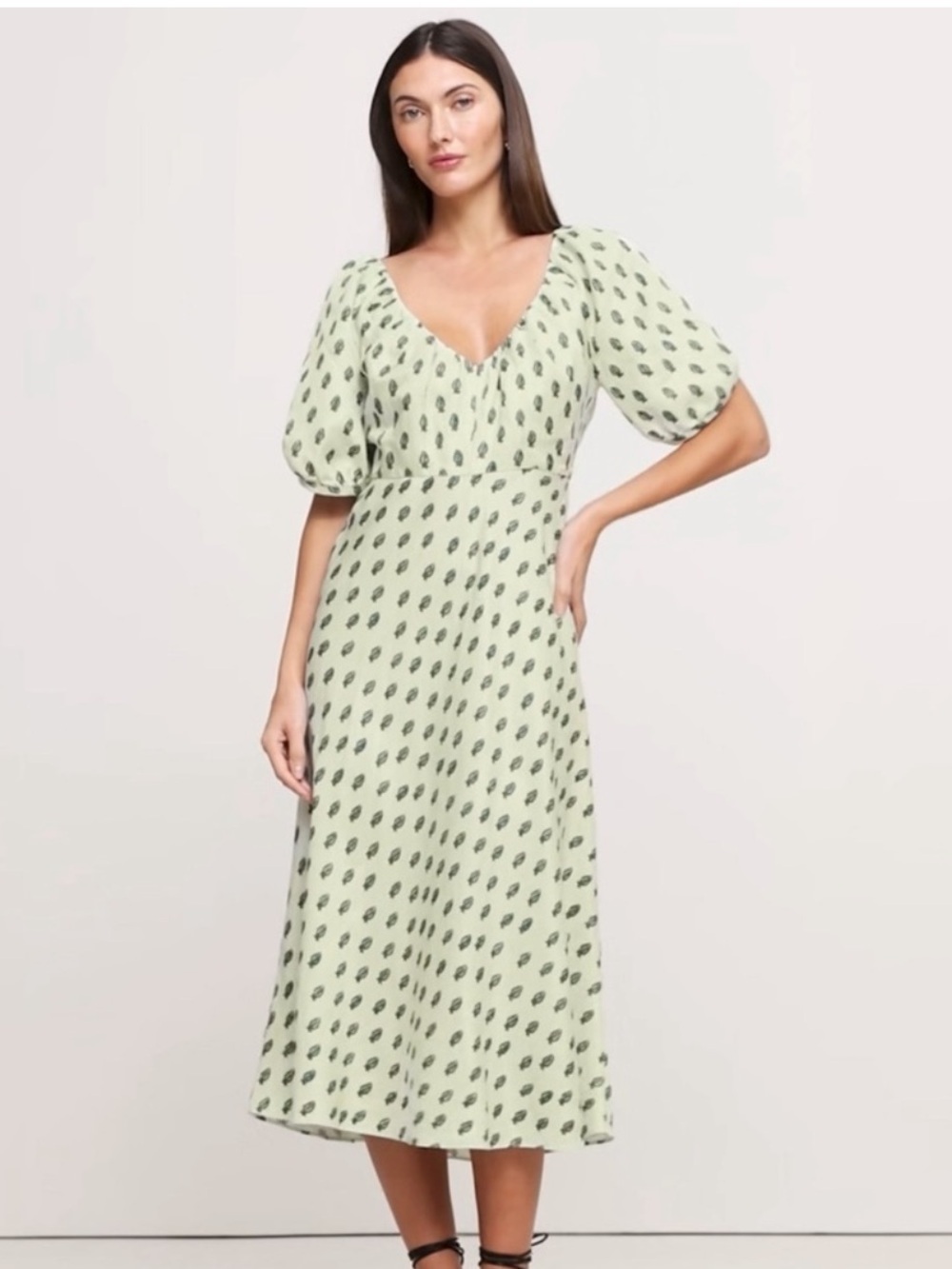 NWT! BANANA REPUBLIC ETCHED PAISLEY VISCOSE-LINEN RUCHED MAXI DRESS -8🎈2️⃣ & 0P
